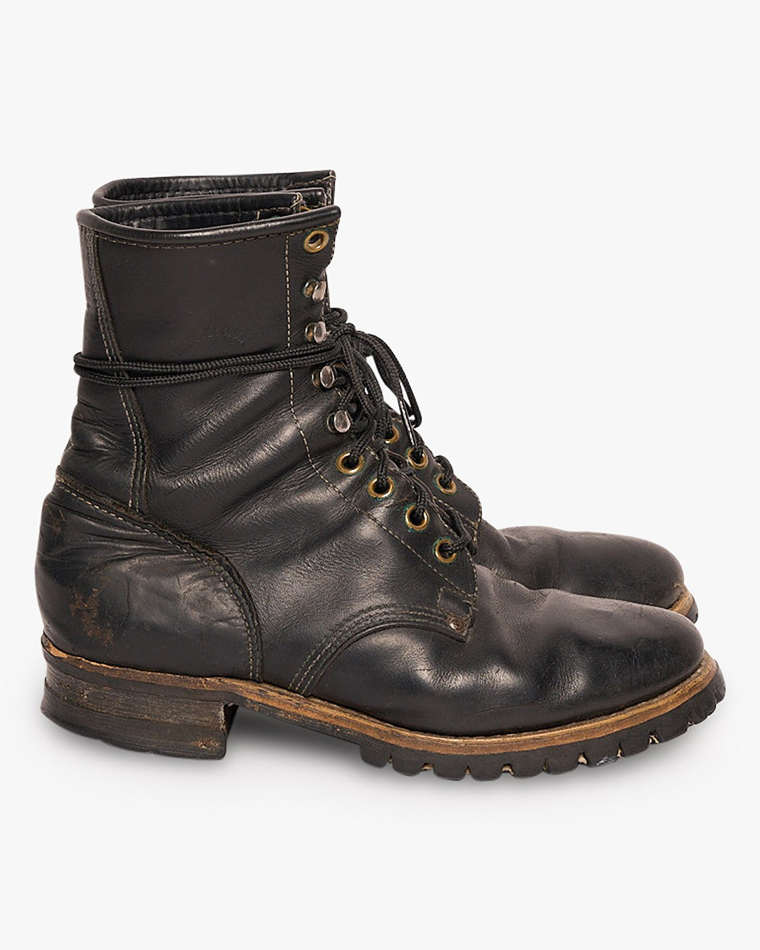 Black Leather Logger Boots