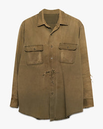 Distressed &amp; Faded Green Work Shirt