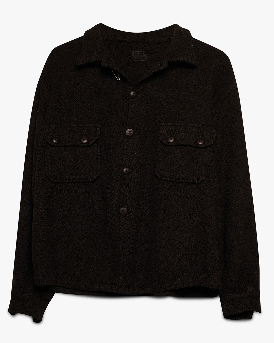 Over Dyed Black Wool Button Down Shirt