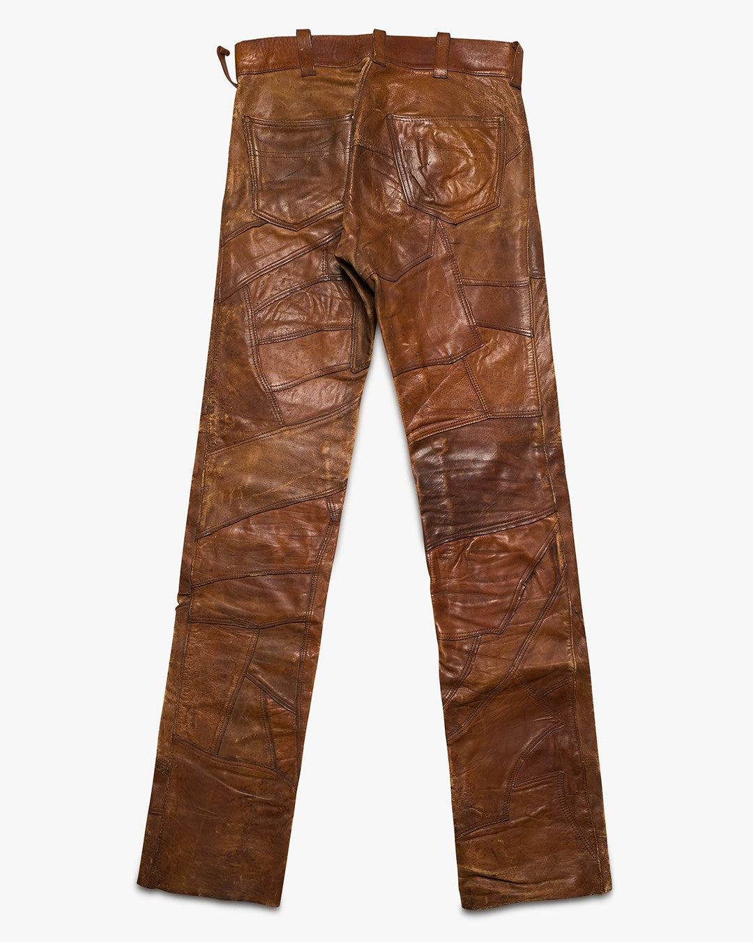 Brown Hippy Leather Patchwork Jeans