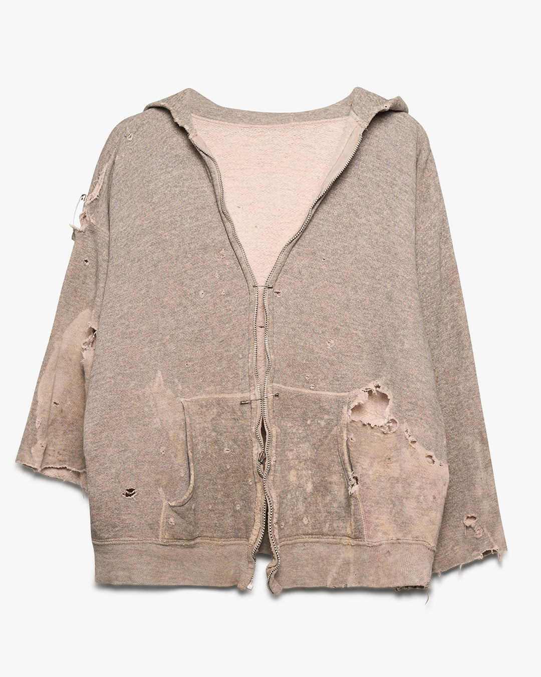 Thrashed Grey Broken Zip Hoodie