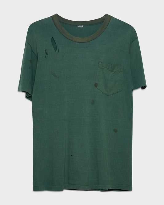 Distressed Green Pocket Tee