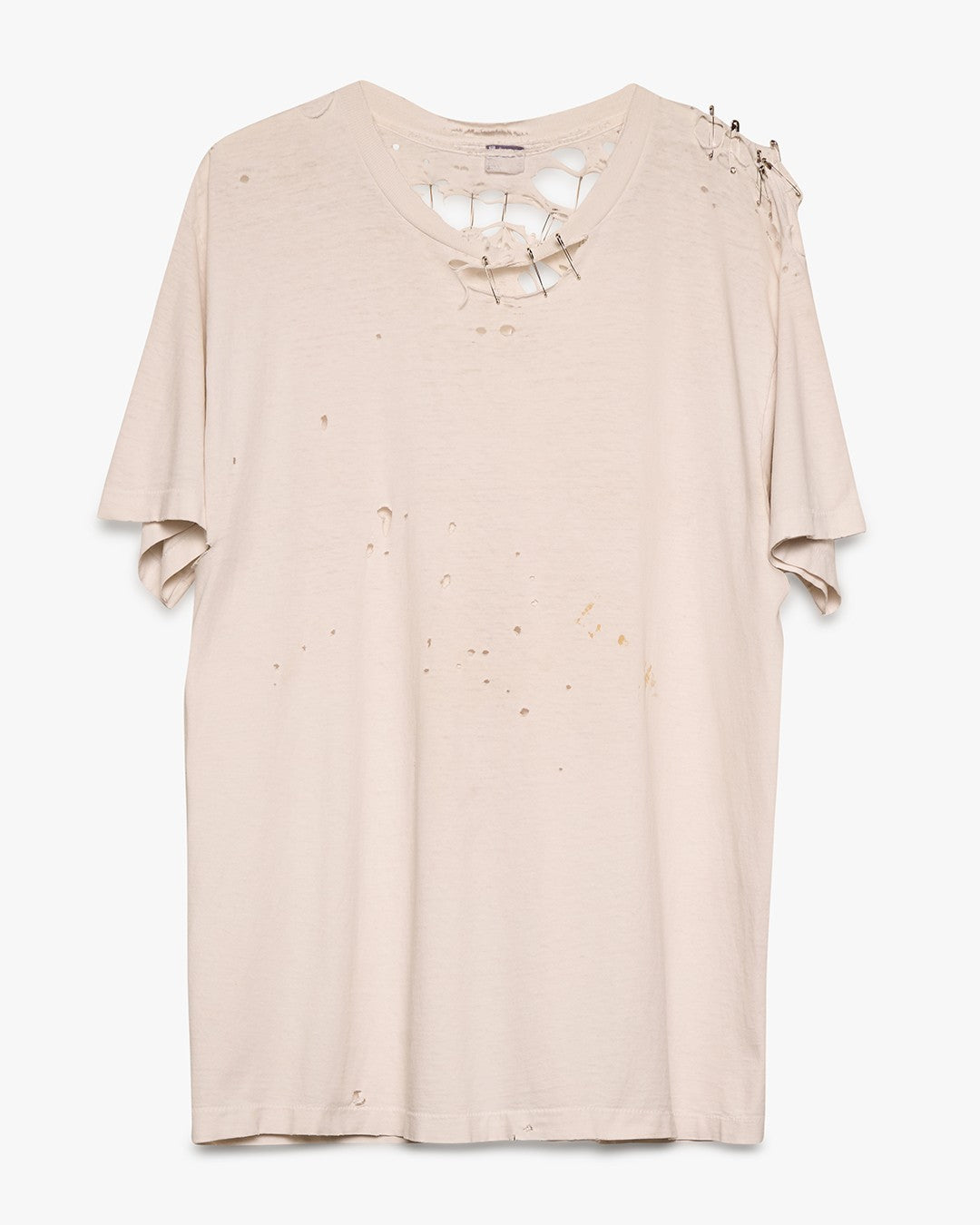 Thrashed/Safety Pinned White Blank Tee