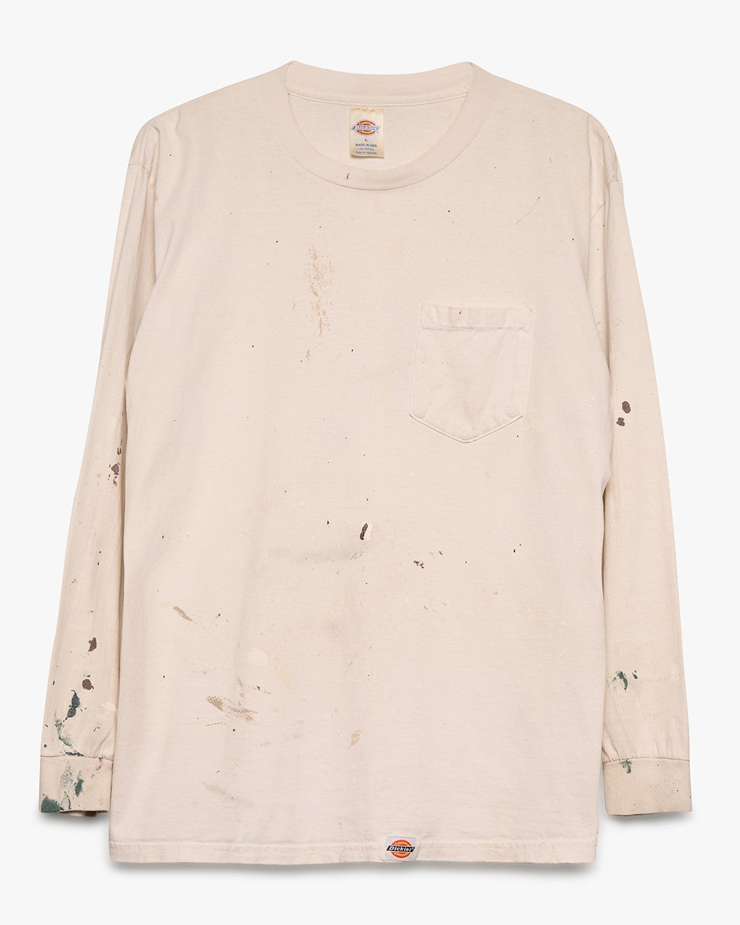 Painted White Long Sleeve Pocket Tee