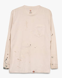 Painted White Long Sleeve Pocket Tee