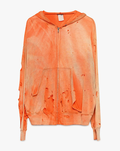 Thrashed Orange Poly Zip-Up Hoodie