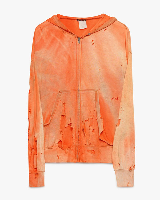 Thrashed Orange Poly Zip-Up Hoodie