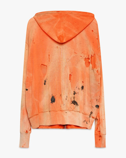 Thrashed Orange Poly Zip-Up Hoodie