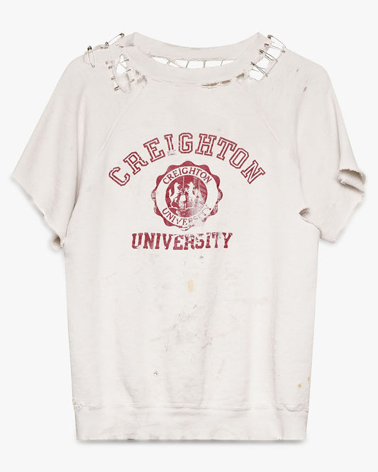 Distressed White Cut-Off Sweat