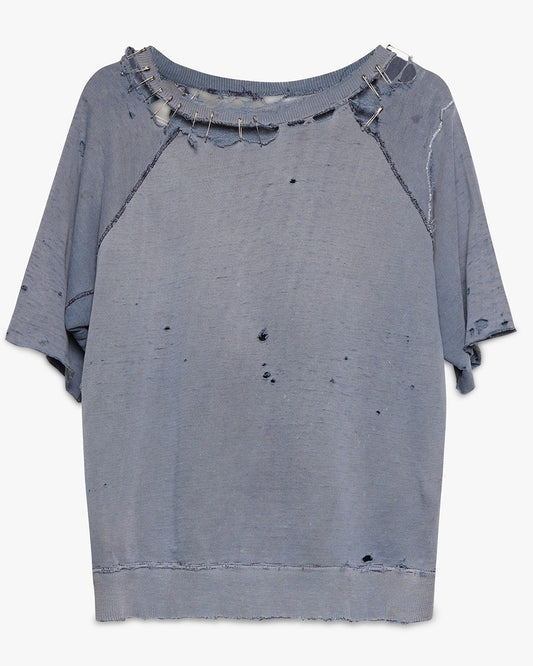 Distressed Faded Blue Cut-Off Sweat