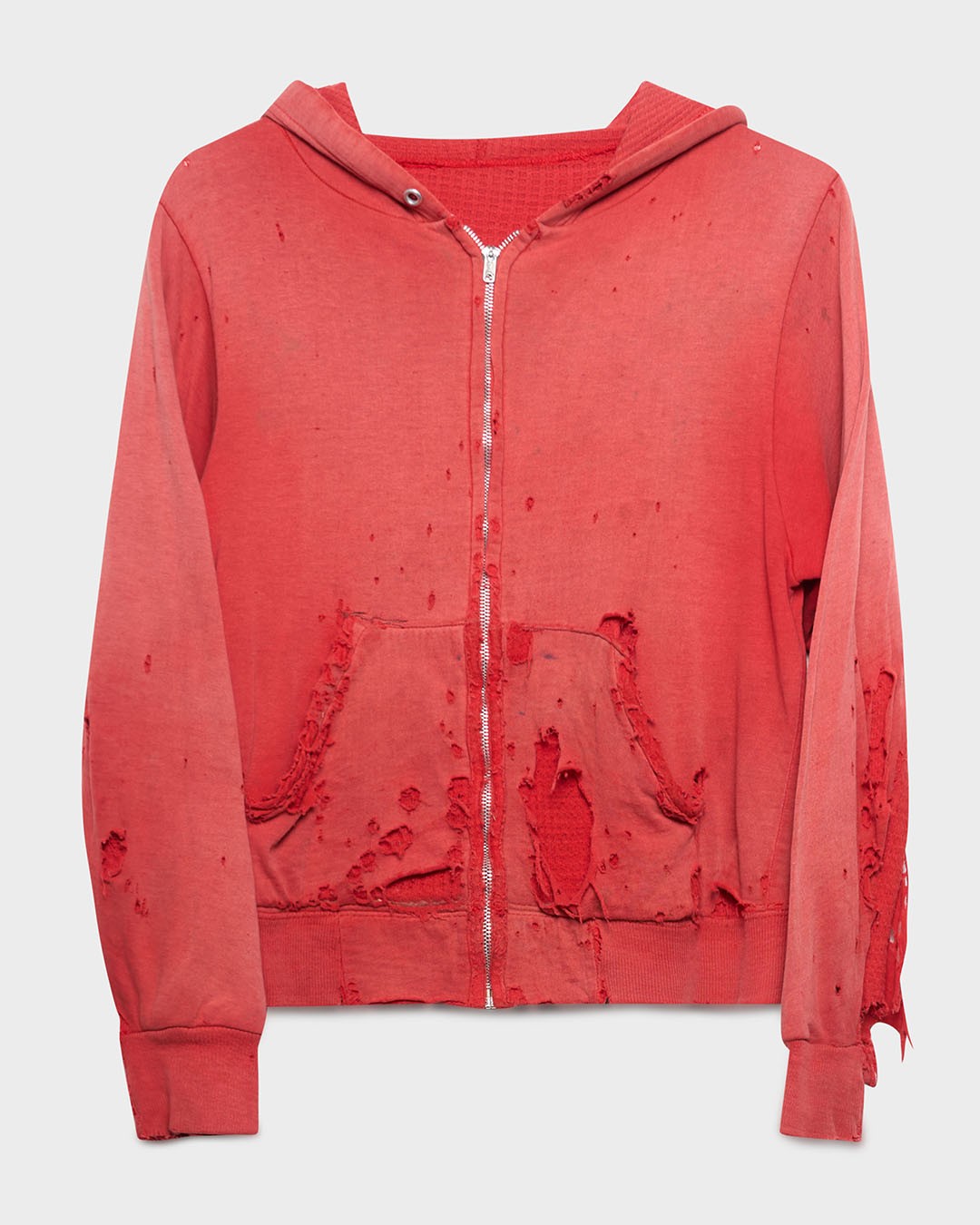 Thrashed Red Thermal Lined ZIp-Up Hoodie
