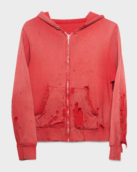 Thrashed Red Thermal Lined ZIp-Up Hoodie