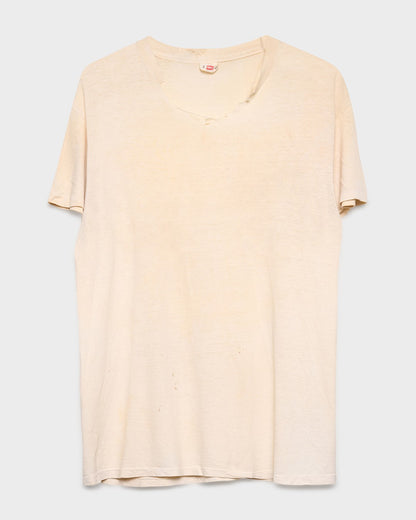 Gashed Neckline Dirty White Tee