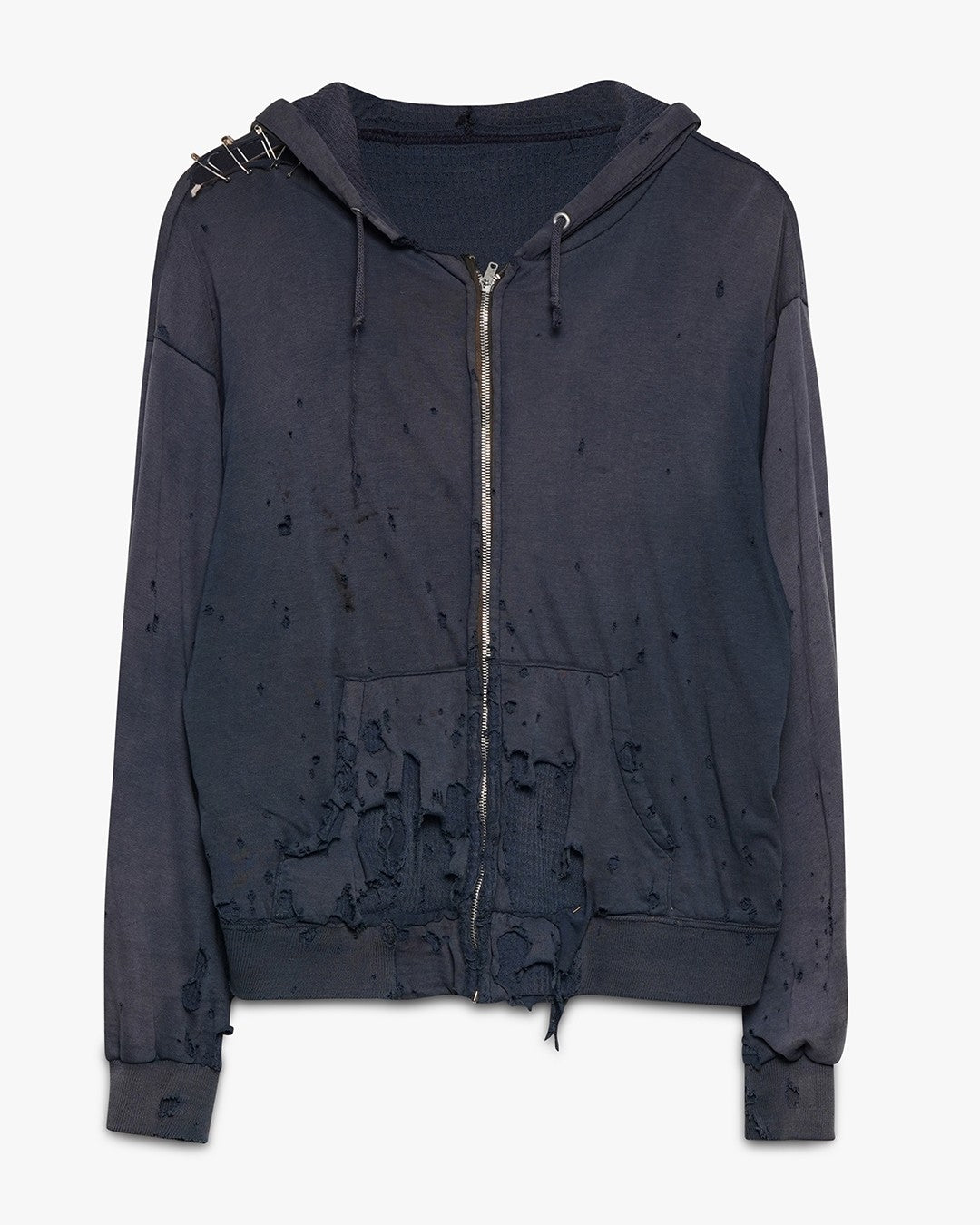 Distressed Navy Blue Thermal Lined Zip-Up