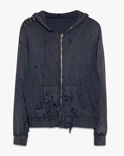 Distressed Navy Blue Thermal Lined Zip-Up
