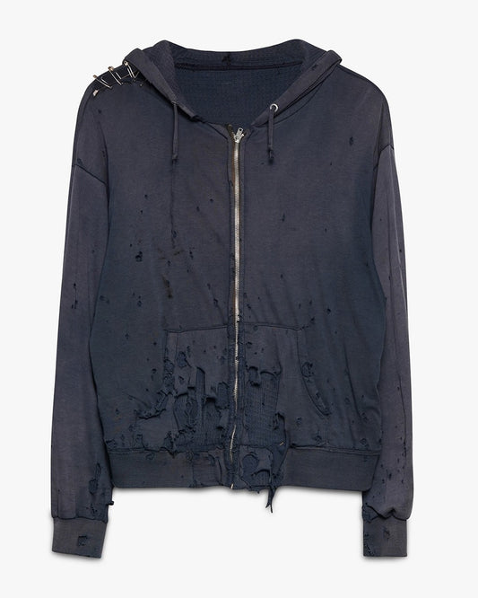 Distressed Navy Blue Thermal Lined Zip-Up