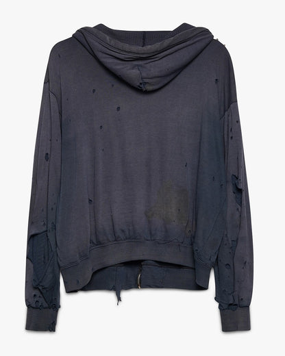 Distressed Navy Blue Thermal Lined Zip-Up