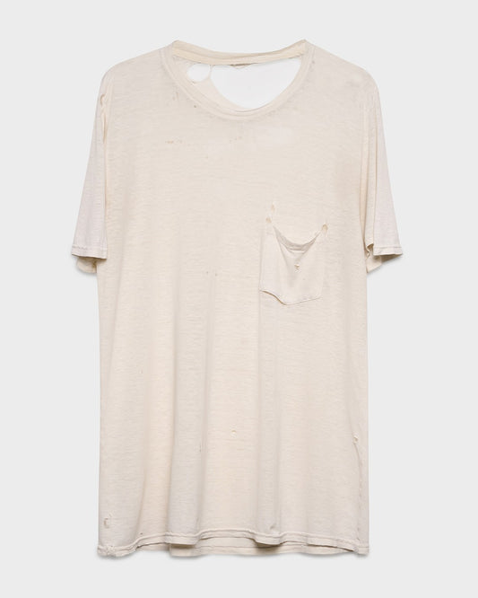 Distressed White Pocket Tee
