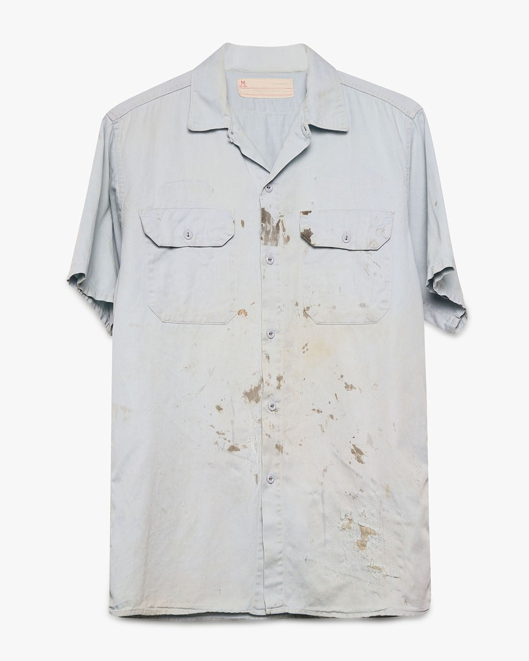Painted Light Blue Cotton Short Sleeve Work Shirt