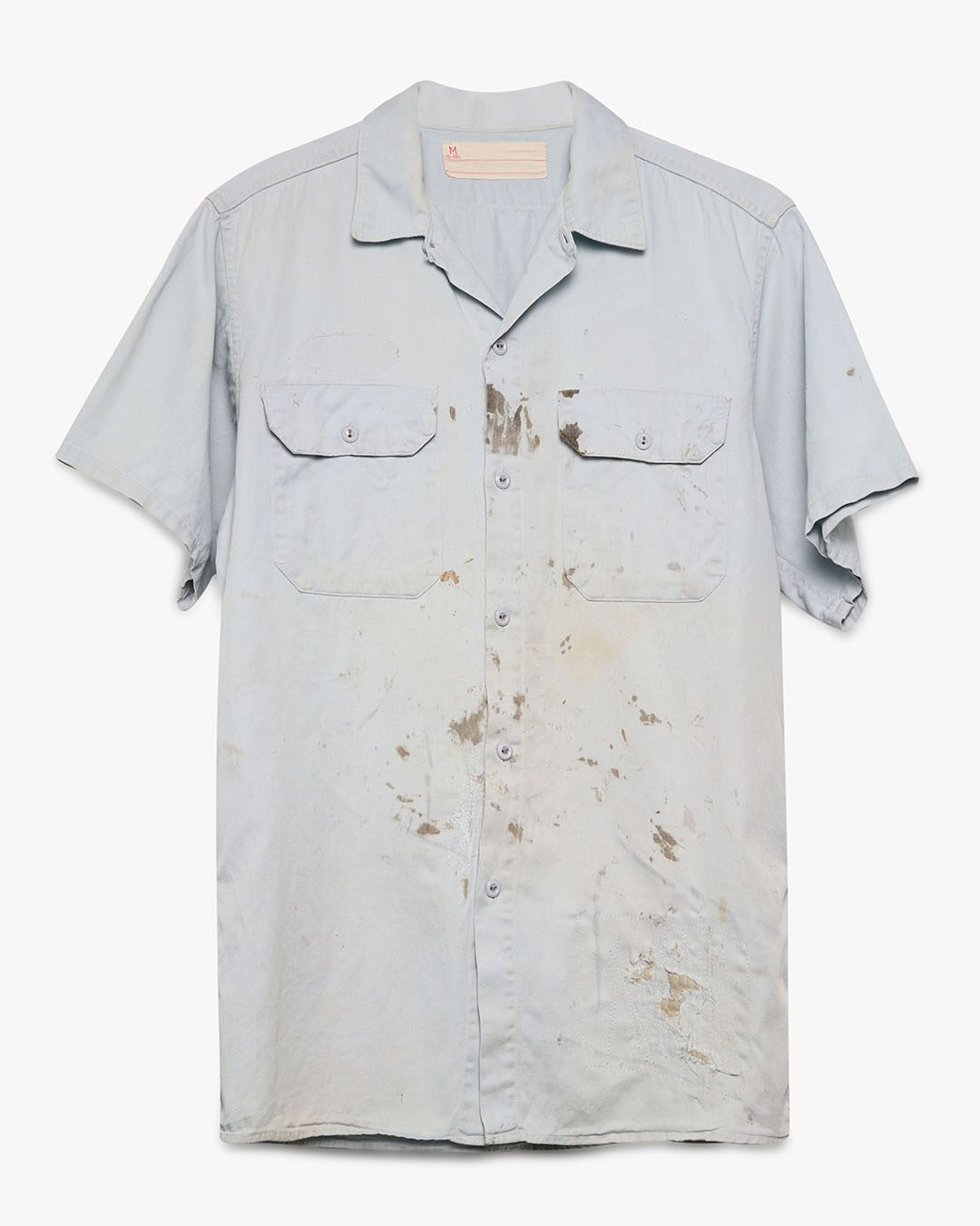Painted Light Blue Cotton Short Sleeve Work Shirt